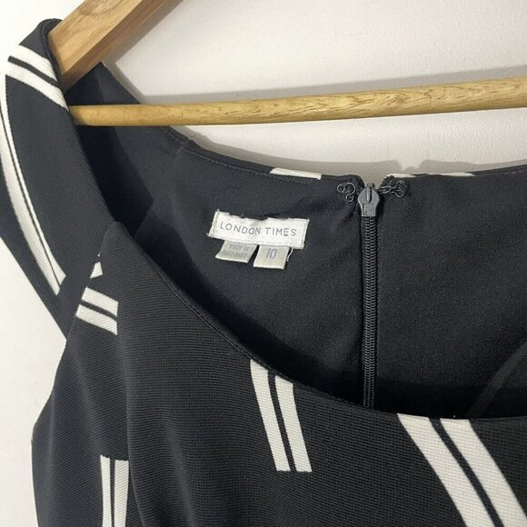 London Times Sheath Dress Sz 10 Black Knee Length Fitted Cap Sleeve A-line EUC - Picture 3 of 11